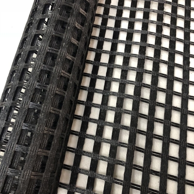 Lưới ổn định mặt đất đen Sợi thủy tinh Geogrid cho mặt đường xi măng