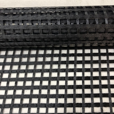 Lưới ổn định mặt đất đen Sợi thủy tinh Geogrid cho mặt đường xi măng