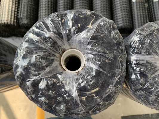 Lưới ổn định mặt đất đen Sợi thủy tinh Geogrid cho mặt đường xi măng